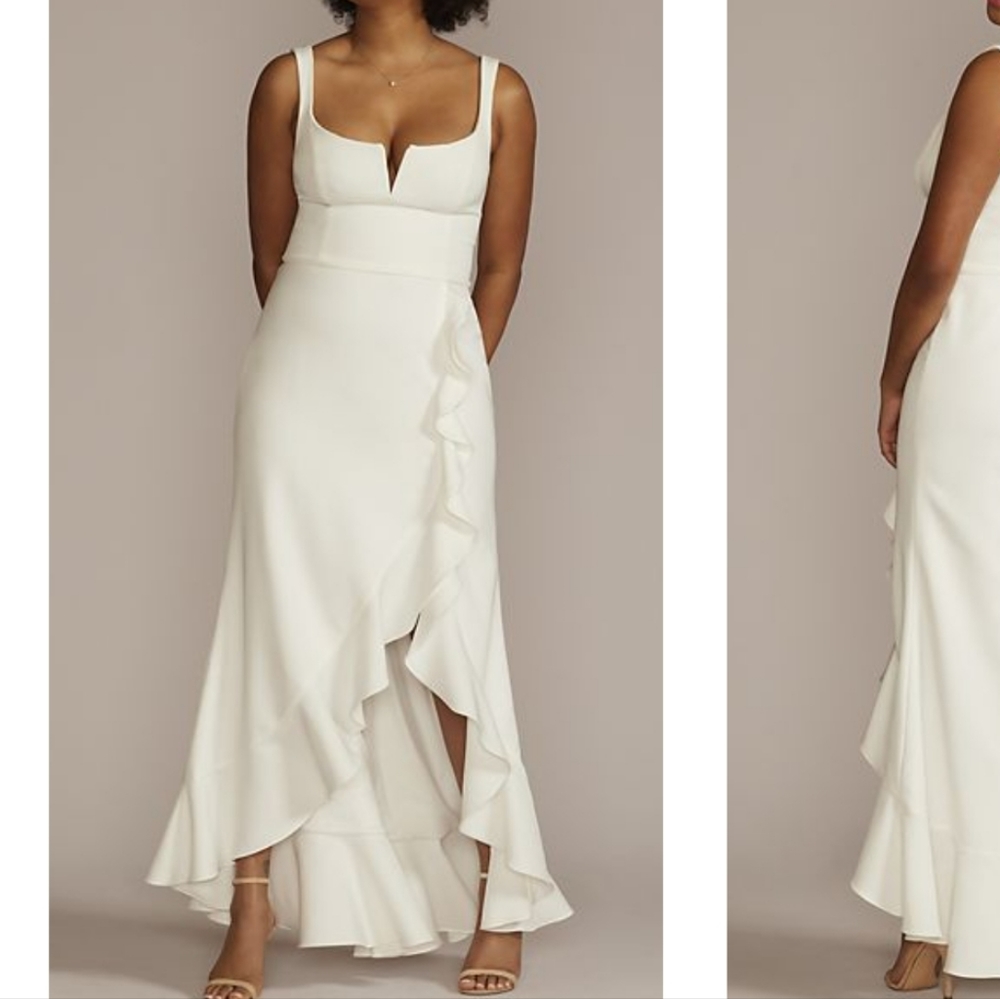 BRAND NEW BEAUTIFUL STRETCH CREPE RUFFLE SKIRT ASYMMETRICAL DRESS